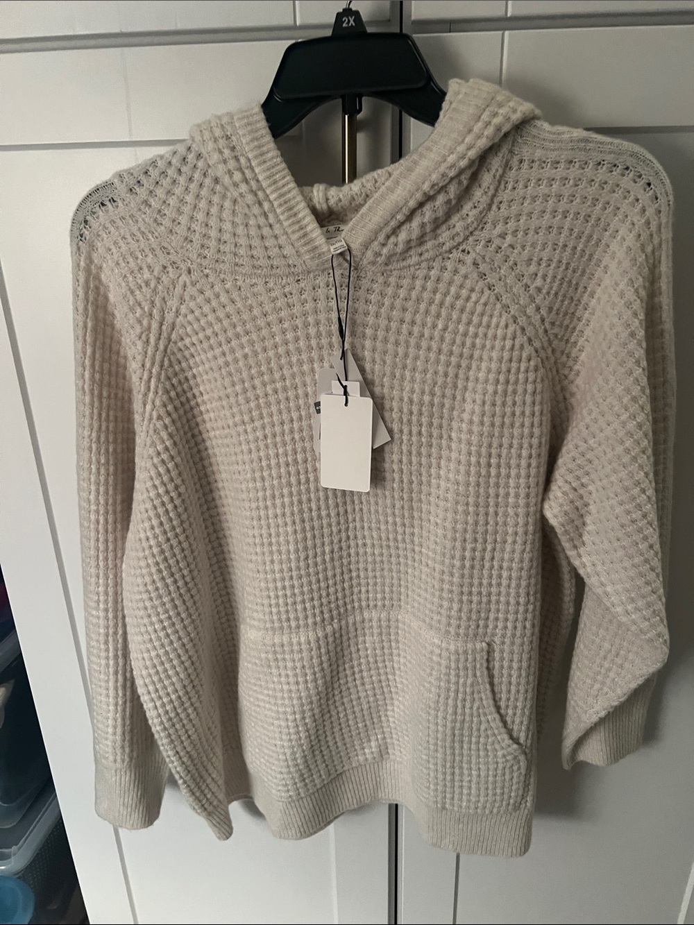 Chelsea & Theodore Cream Waffle-Knit Hooded Pullover